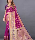 Purple woven banarasi silk saree with blouse