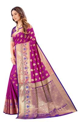 Purple woven banarasi silk saree with blouse 2