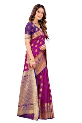 Purple woven banarasi silk saree with blouse 3