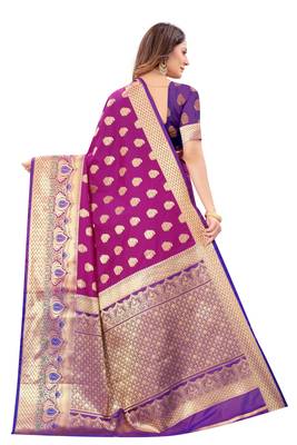 Purple woven banarasi silk saree with blouse 4
