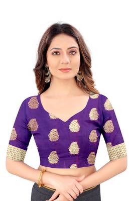 Purple woven banarasi silk saree with blouse 5