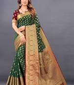 Dark green woven banarasi silk saree with blouse