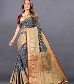 Grey woven banarasi silk saree with blouse