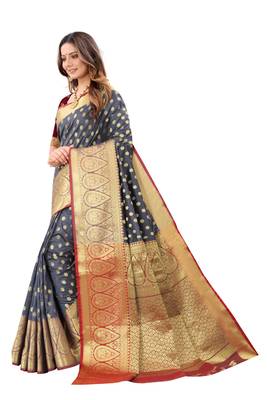Grey woven banarasi silk saree with blouse 2