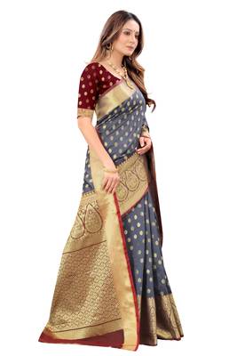 Grey woven banarasi silk saree with blouse 3