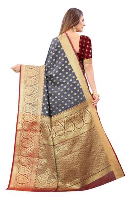 Grey woven banarasi silk saree with blouse 4