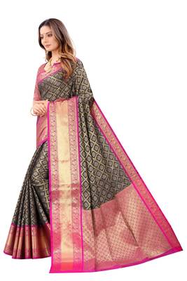 Black woven banarasi silk saree with blouse 2