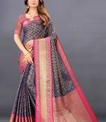 Navy blue woven banarasi silk saree with blouse