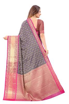 Navy blue woven banarasi silk saree with blouse 4
