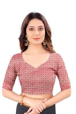 Navy blue woven banarasi silk saree with blouse 5