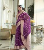 Purple woven nylon saree with blouse