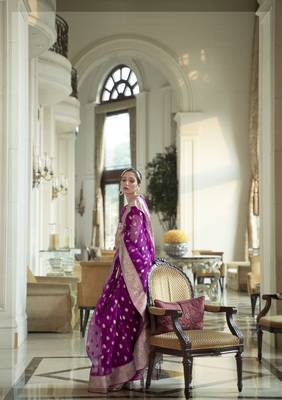 Purple woven nylon saree with blouse 2
