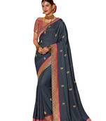 grey banarasi silk embroidered saree wirh blouse