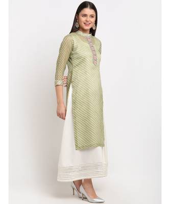 Green Kota Leheriya Layered Floor Length Kurti 2