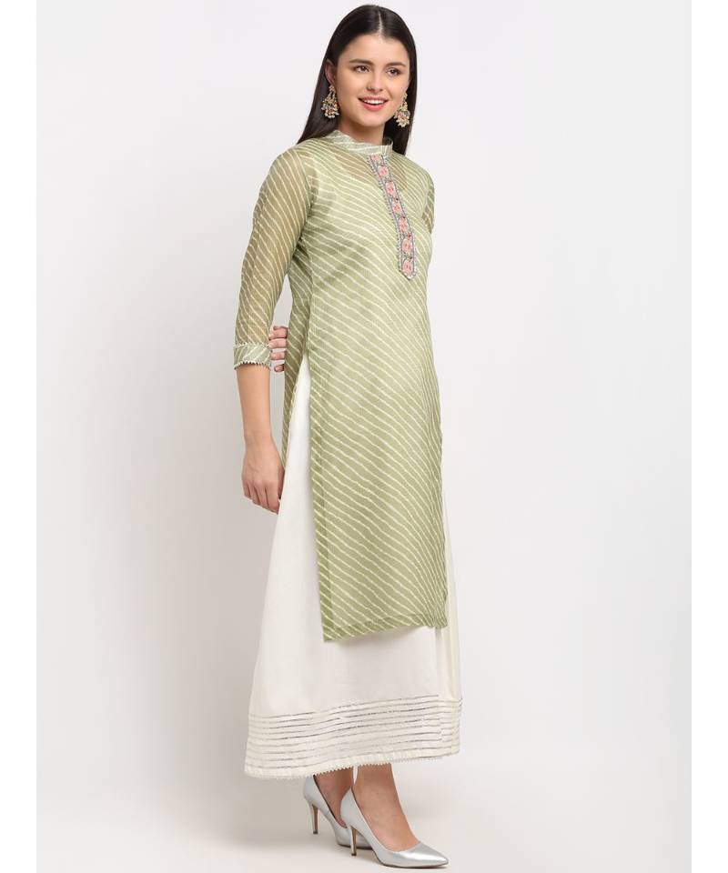 Green Kota Leheriya Layered Floor Length Kurti