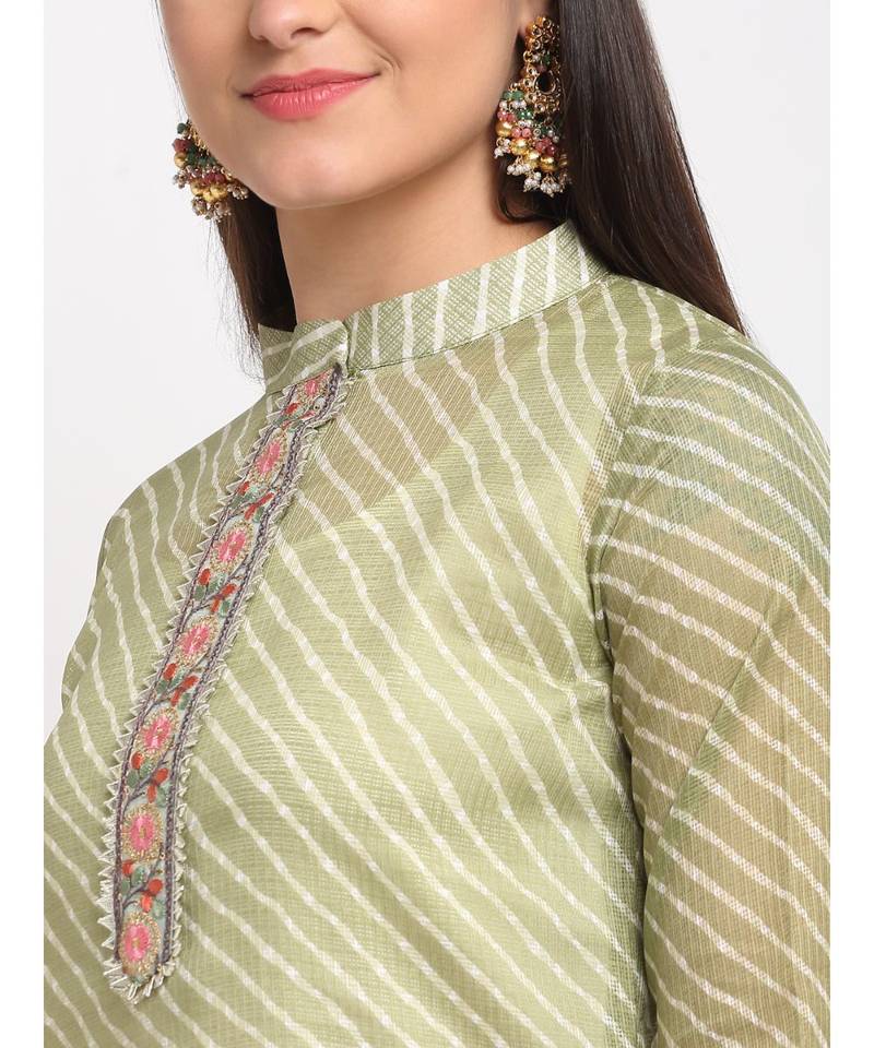Green Kota Leheriya Layered Floor Length Kurti