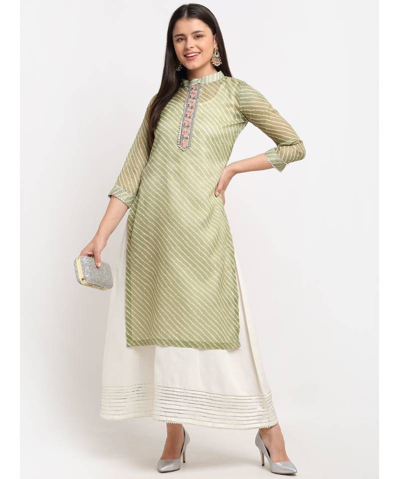 Green Kota Leheriya Layered Floor Length Kurti