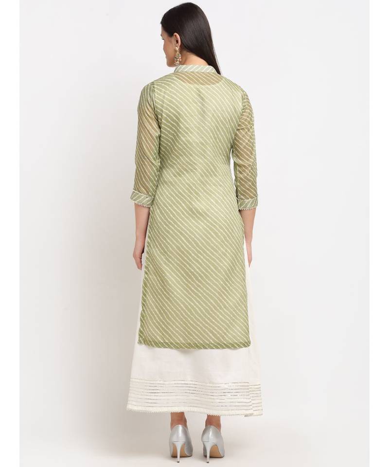 Green Kota Leheriya Layered Floor Length Kurti