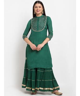 Glam Green Sequined Yoke Short Kurti with Sharara 1