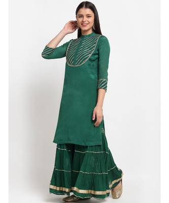 Glam Green Sequined Yoke Short Kurti with Sharara 3