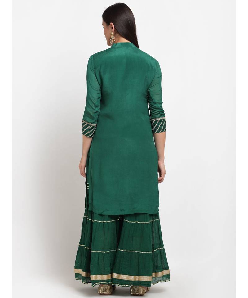 Glam Green Sequined Yoke Short Kurti with Sharara