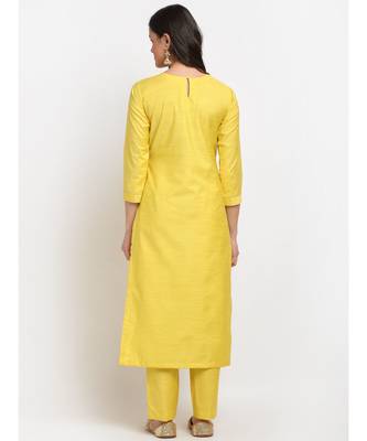 Glowing Yellow Sequined Yoke Straight kurti with Pants 5