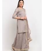 Shimmery Grey Short Kurti with Flared Palazzo and Sequin Dupatta
