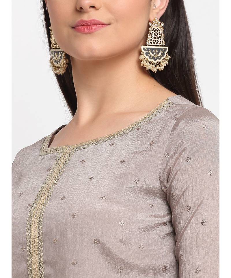 Shimmery Grey Short Kurti with Flared Palazzo and Sequin Dupatta