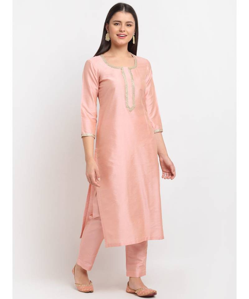 Peach Petal Straight Kurti with Pants