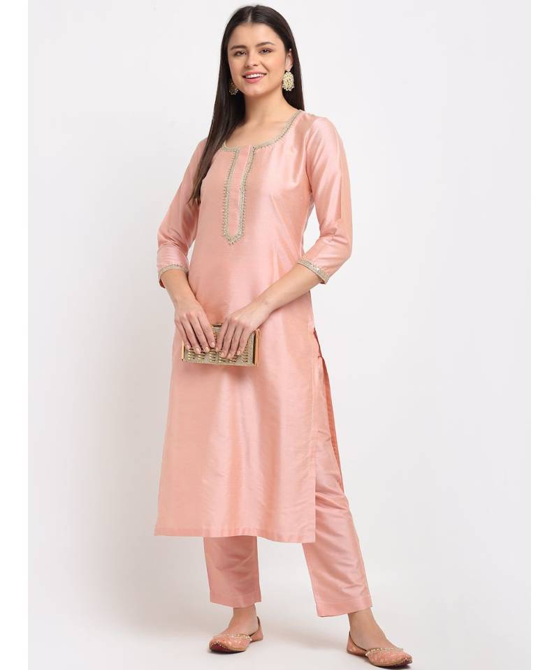 Peach Petal Straight Kurti with Pants