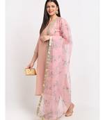 Peach Petal Straight Kurti with Pants and Printed Dupatta