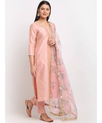 Peach Petal Straight Kurti with Pants and Printed Dupatta 3