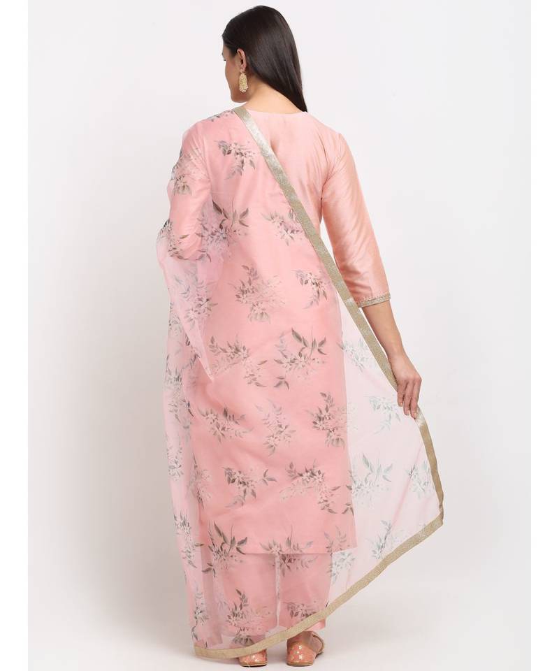 Peach Petal Straight Kurti with Pants and Printed Dupatta