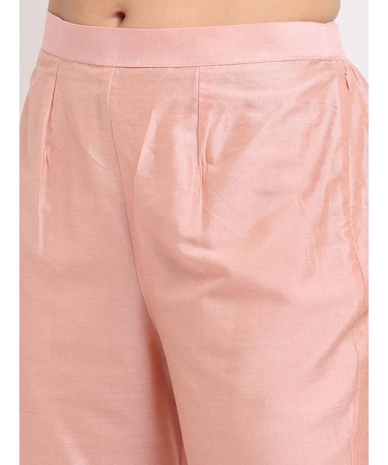 Peach Petal Straight Kurti with Pants and Printed Dupatta