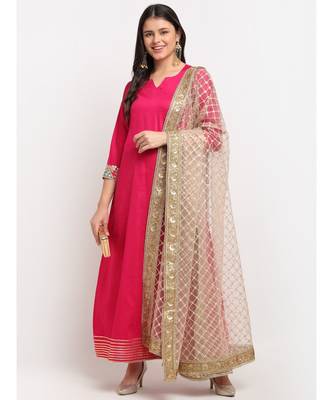 Magenta Love Gota Embroidered Floorlength and Net Embroidered Dupatta 1