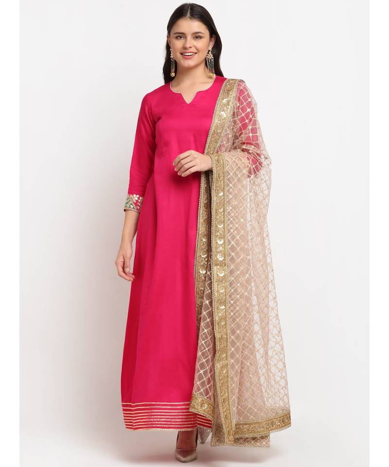 Magenta Love Gota Embroidered Floorlength and Net Embroidered Dupatta