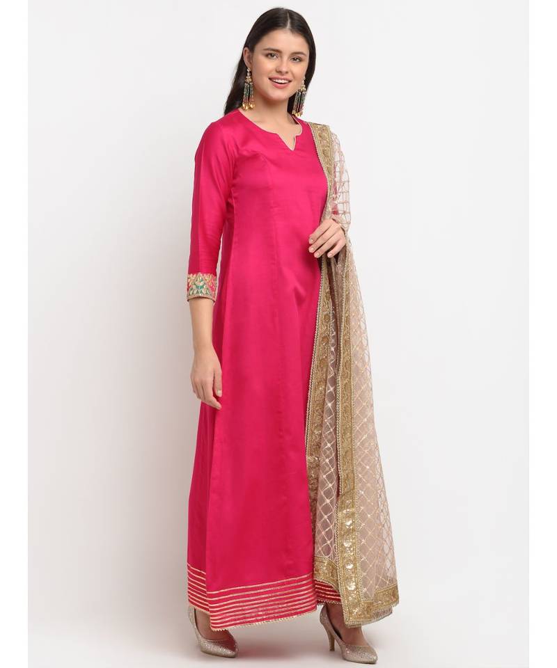 Magenta Love Gota Embroidered Floorlength and Net Embroidered Dupatta