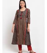 Dusky Brown Maroon Cotton Flared Kurti with Pants