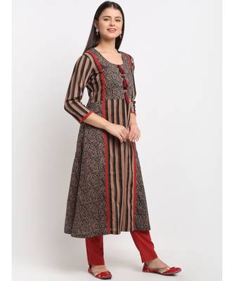Dusky Brown Maroon Cotton Flared Kurti with Pants 2
