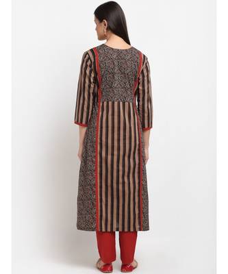 Dusky Brown Maroon Cotton Flared Kurti with Pants 3