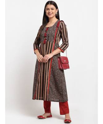 Dusky Brown Maroon Cotton Flared Kurti with Pants 4