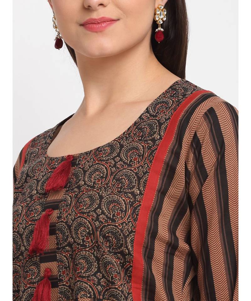 Dusky Brown Maroon Cotton Flared Kurti with Pants