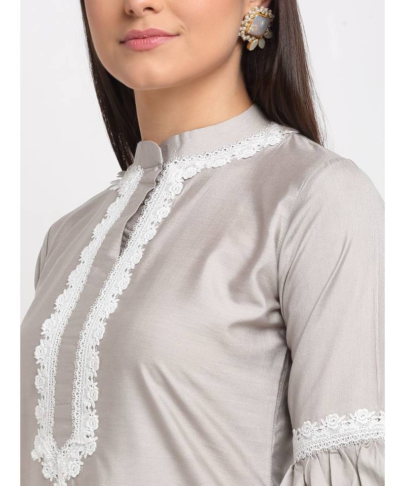 Serene Grey Crotia Kurti With Straight Pants