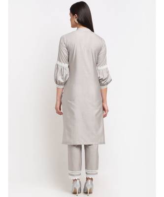 Serene Grey Crotia Kurti With Straight Pants 4