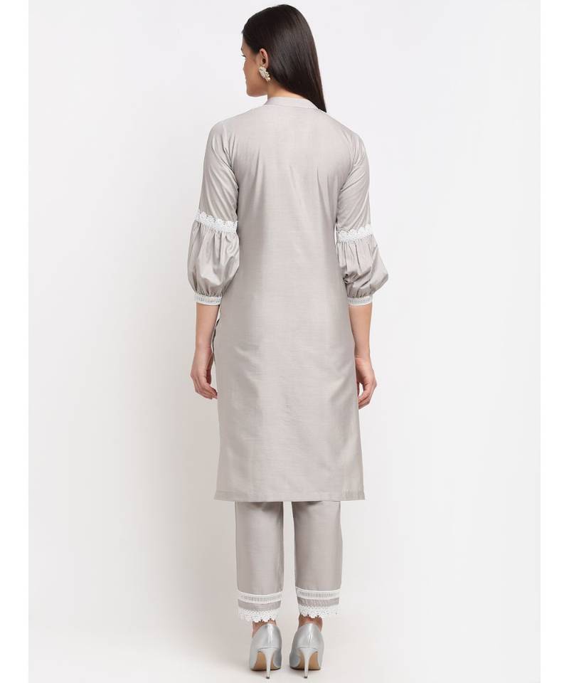 Serene Grey Crotia Kurti With Straight Pants