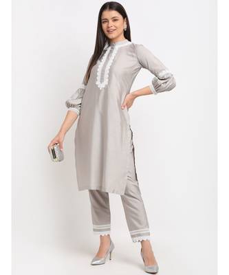 Serene Grey Crotia Kurti With Straight Pants 5