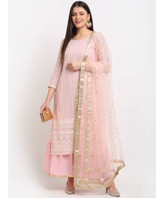 Pure Pink Sequin Embroidered Layered Frilled Floorlength with Sequin Dupatta 1