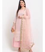 Pure Pink Sequin Embroidered Layered Frilled Floorlength with Sequin Dupatta
