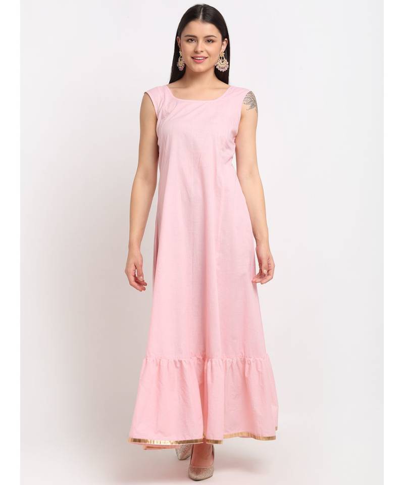 Pure Pink Sequin Embroidered Layered Frilled Floorlength with Sequin Dupatta
