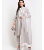 Serene Grey Crotia Kurti With Straight Pants and Chiffon Dupatta